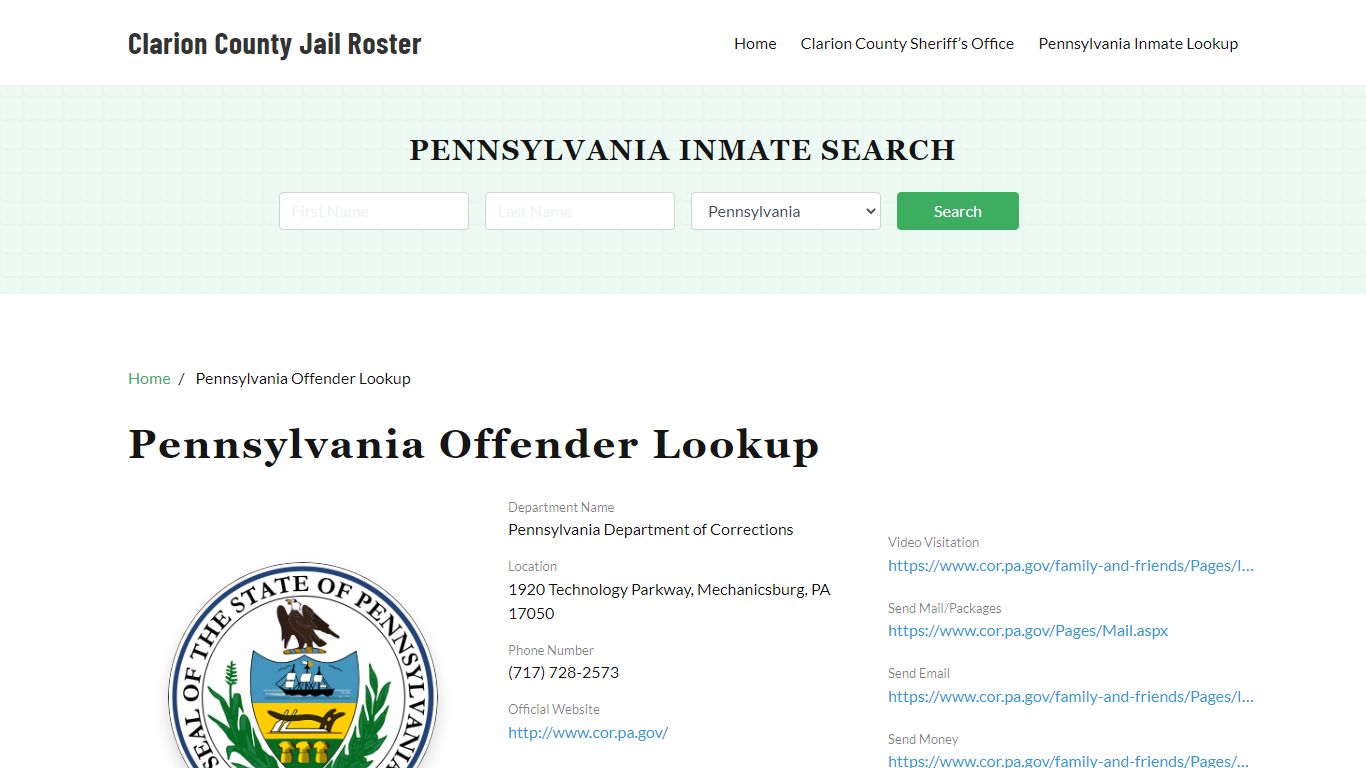 Pennsylvania Inmate Search, Jail Rosters